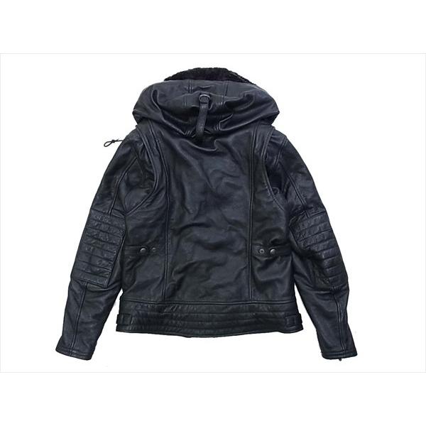 KADOYA レディース 黒 レザー ライダースジャケット フード付き KADOYA レディース 黒 レザー ライダースジャケット フード付き