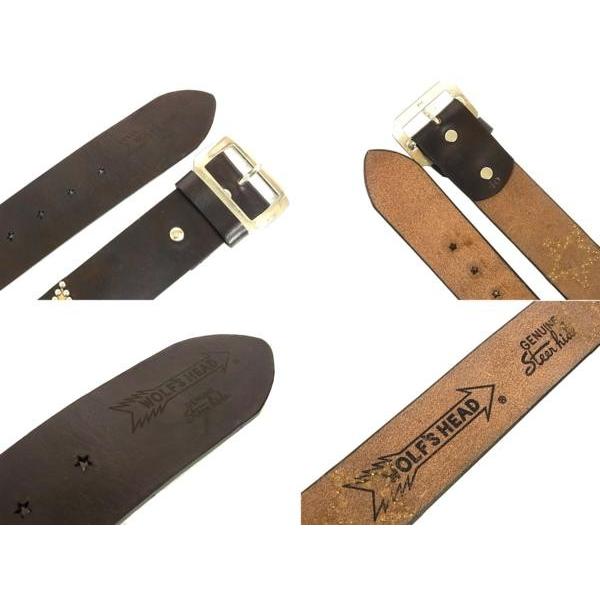 中古 美品 WOLFS HEADウルフズヘッド×M&MレザースタッズベルトW40 