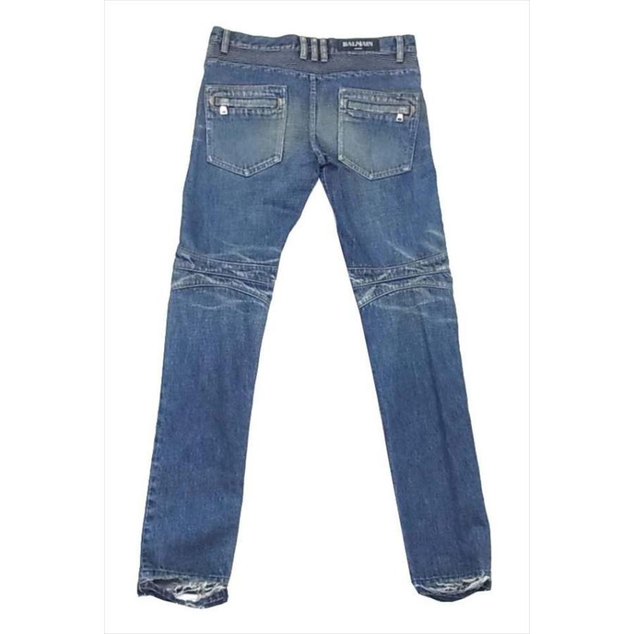 BALMAIN 中古 美品 15AW BALMAINダメージステッチバイカーデニムパンツ 