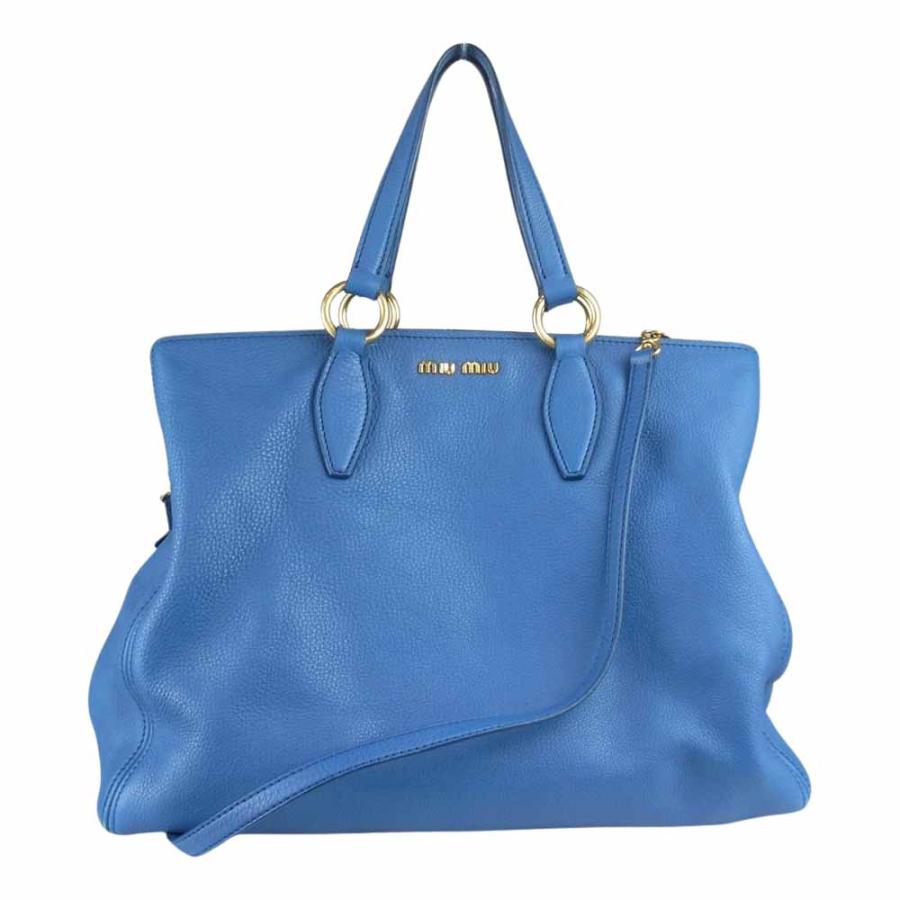 MIUMIU ミュウミュウ ロゴ金具 2WAY レザー ショルダーバッグ ブルー系 