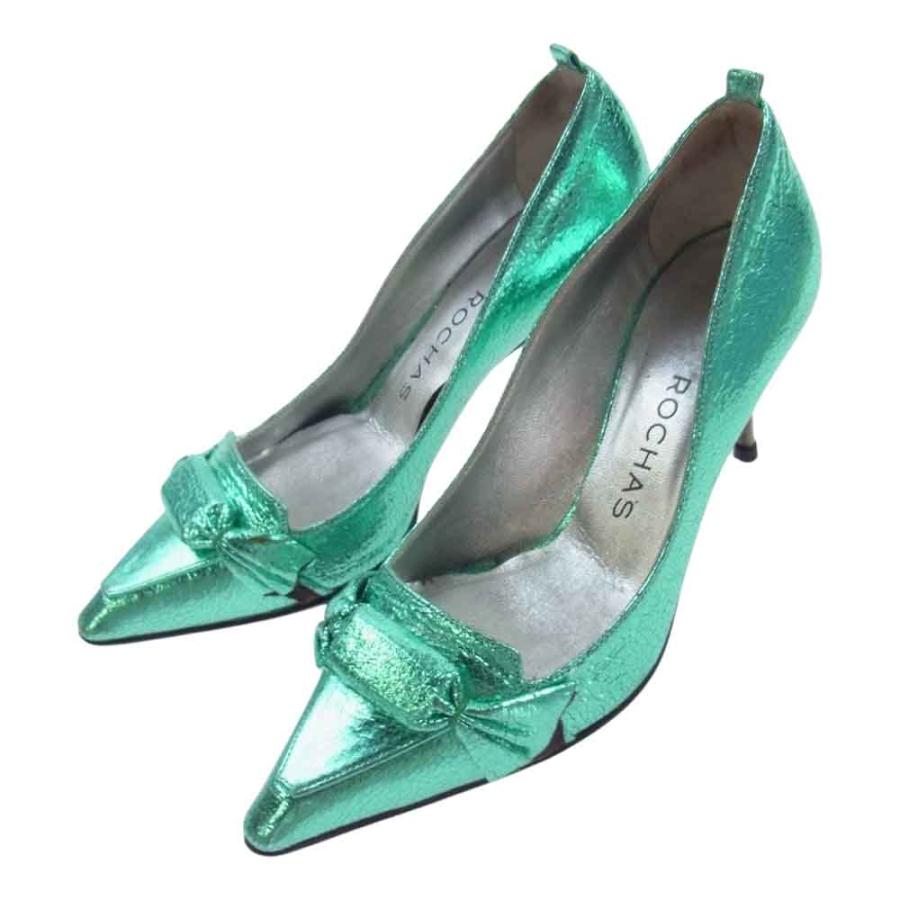 Rochas ロシャス 110SS0201 リボン パンプス シューズ グリーン系 35 