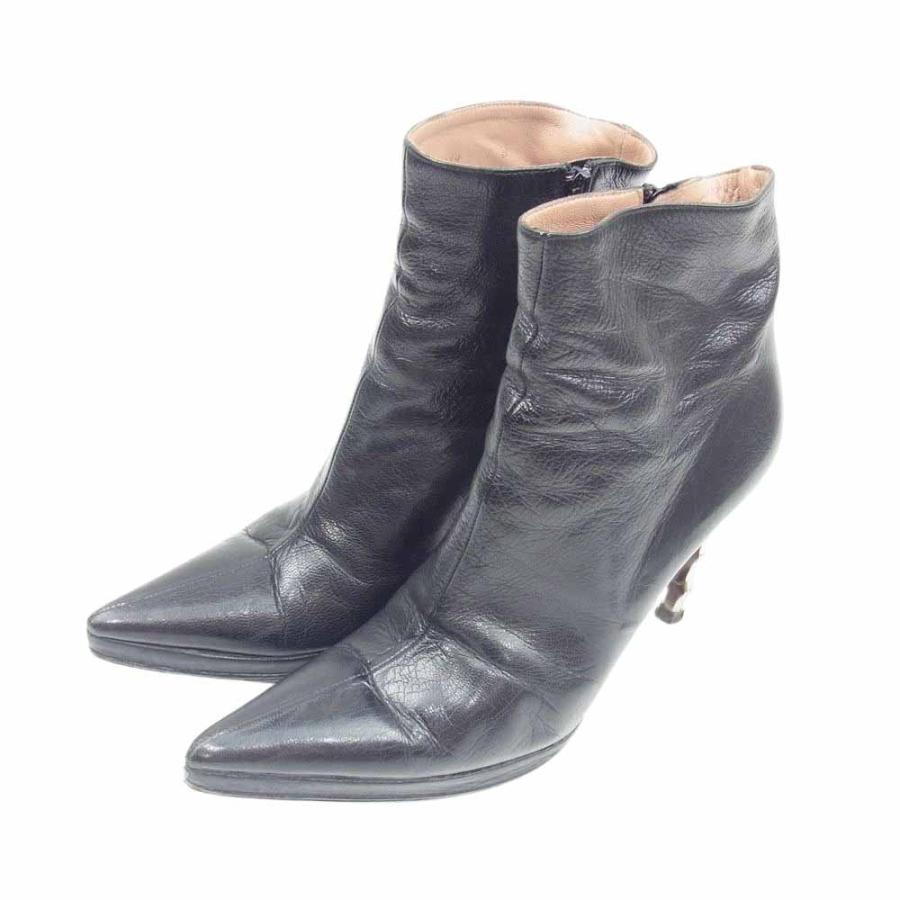 GUCCI グッチ 131449 メタル バンブーヒール ショート ブーツ ブラック 