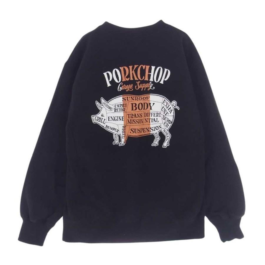 ポークチョップ PORKCHOP GARAGE SUPPLY PORK BACK SWEAT バックプリント クルー スウェット ブラック系 M【中古】｜brand-life｜02