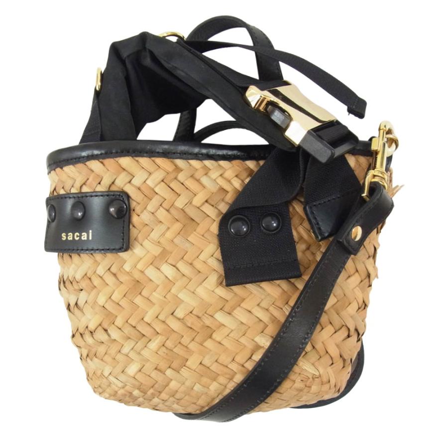 sacai（サカイ） 20SS woven style logo patch bucket bag ロゴレザー