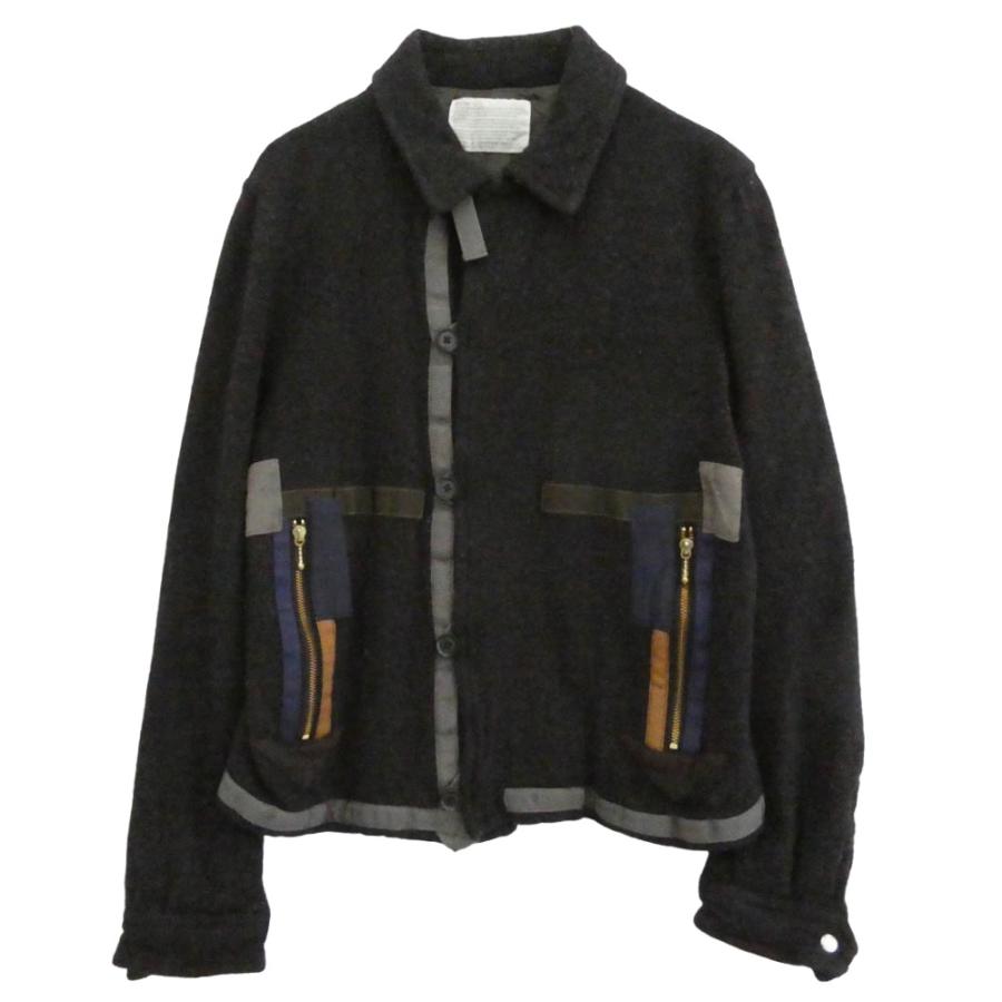 kolor カラー 18AW 18WCM-G14162S ウール パッチワークブルゾン ニット ジャケット ブラック系 1【中古】 Color（カラー） kolor 18AW 18WCM-G14162S ウール パッチワーク