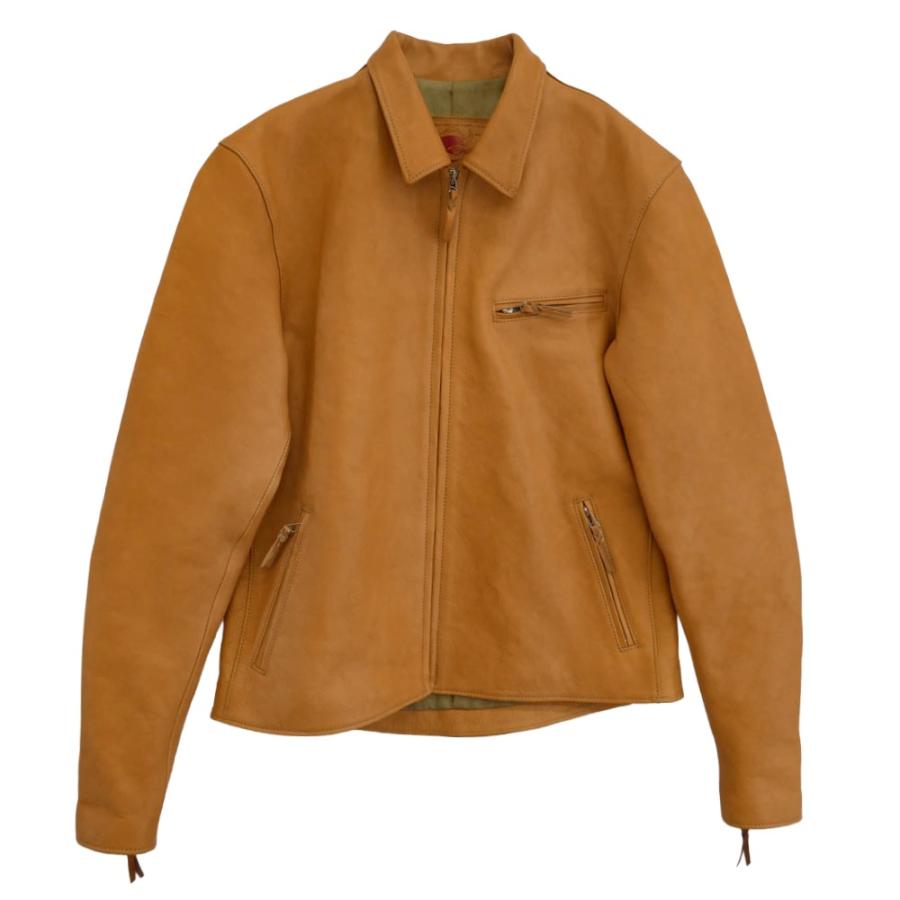 天神ワークス Tenjin Works JS01 Single Collar Jacket Tan シングルカラー ジップ レザー ジャケット ...