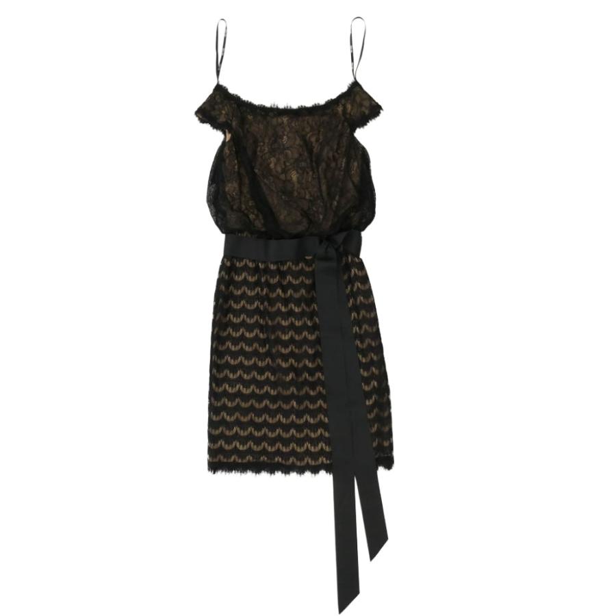 TADASHI SHOJI タダシショージ ワンピース 中古(傷や汚れあり) TADASHI SHOJI タダシショージ フレンチスリーブ 総レース ウエストベルト ドレス ワンピース ブラック系 ベージュ系【中古】