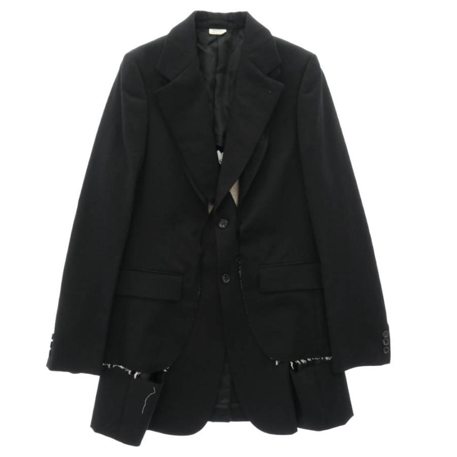 COMME des GARCONS HOMME PLUS コムデギャルソンオムプリュス 23SS PK-J050 ANOTHER KIND OF PUNK期 Tailored Jacket フロント二重 レイヤードデザイン 裾切りっぱなし加工 テーラードジャケット ブラック系 S【中古】 COMME des GARCONS HOMME PLUS 23SS PK-J050 NOTHER KIND OF PUNK期