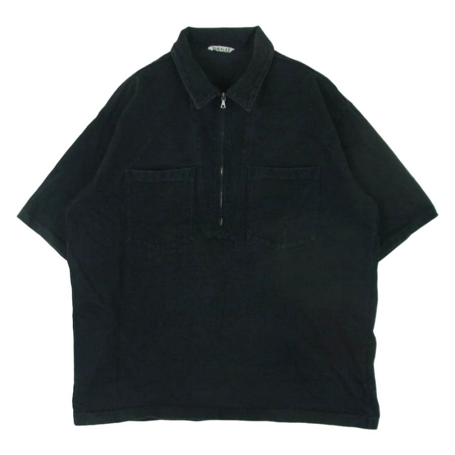 AURALEE オーラリー　ポロシャツ コットン　ブラック　黒　シアー AURALEE オーラリー 19SS A9SP01AR STAND UP HALF ZIP POLO ポロ