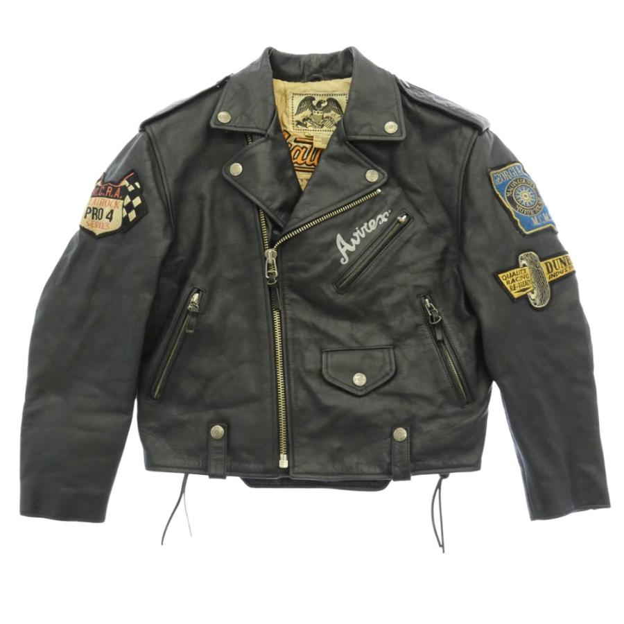 AVIREX アヴィレックス 90s 羊革 ダブル ライダース レザー ジャケット ブラック系 S【中古】 AVIREX（アヴィレックス） 90s 羊革 ダブル ライダース レザー