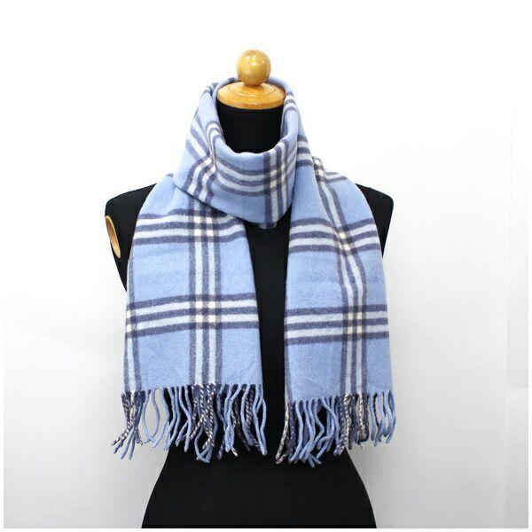 大勧め ライトブルー チェック ウールマフラー ロンドン バーバリー レディースのブランド品 メンズ クリスマスプレゼント 147 30センチ まふらー ブランド London Burberry Aランク 中古 財布 帽子 ファッション小物 Affaires Sociales Gouv Cg