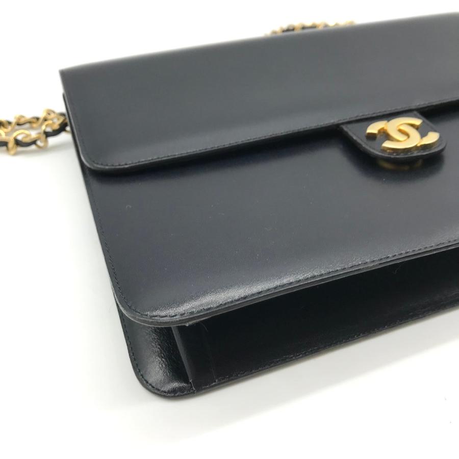 美品 CHANEL シャネル ココマーク カーフ プッシュロック チェーン ショルダー バッグ ネイビー a1003 CHANEL（シャネル） ココマーク カーフ プッシュロック チェーン