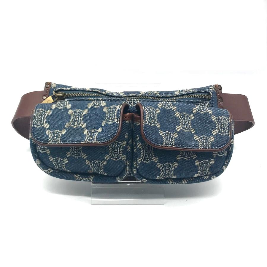 良品 CELINE セリーヌ マカダム デニム ボディ ウエスト ポーチ バッグ 