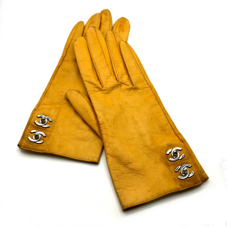 良品 CHANEL シャネル ココマーク ダブル ターンロック レザー 手袋