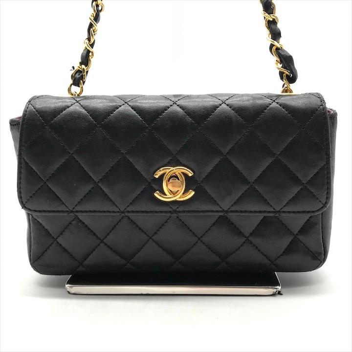 良品 CHANEL シャネル ココマーク ミニ マトラッセ ラムスキン ターン 