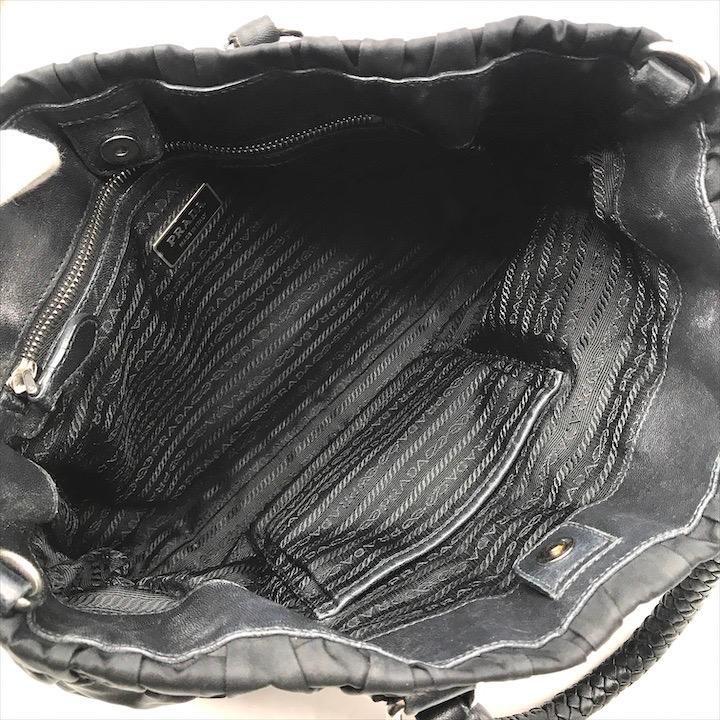 美品 PRADA プラダ ギャザー ナイロン レザー 2WAY ハンド ショルダー 