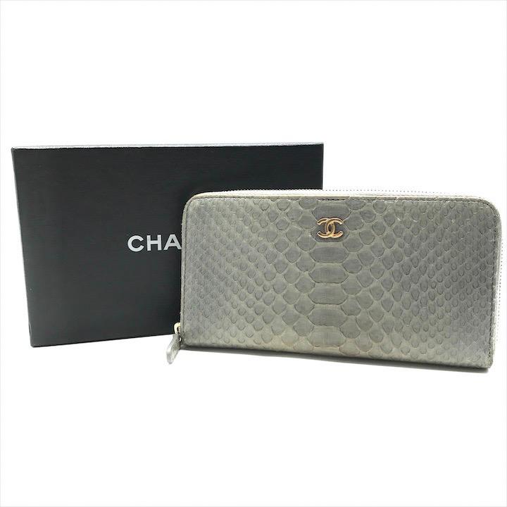 良品 CHANEL シャネル ココマーク パイソン ラウンドファスナー 