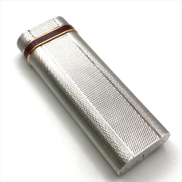 美品 Cartier カルティエ ガスライター ローラー式 シルバー 総柄 ボルドー ゴールド 喫煙具 煙草グッズ 着火良好 箱付き a4164_3