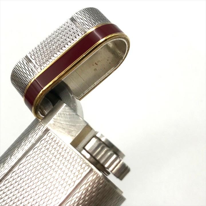 美品 Cartier カルティエ ガスライター ローラー式 シルバー 総柄 ボルドー ゴールド 喫煙具 煙草グッズ 着火良好 箱付き a4164_6
