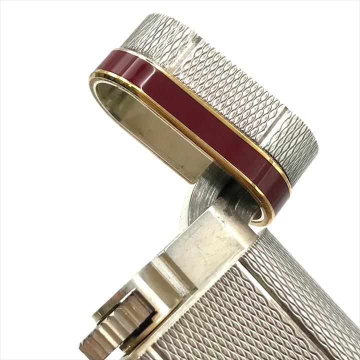 美品 Cartier カルティエ ガスライター ローラー式 シルバー 総柄 ボルドー ゴールド 喫煙具 煙草グッズ 着火良好 箱付き a4164_7