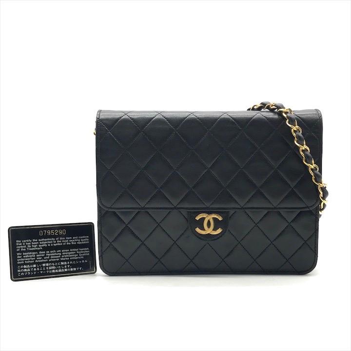 良品 CHANEL シャネル ココマーク マトラッセ ラムスキン プッシュロック チェーン ショルダー バッグ ブラック レディース a8563 CHANEL（シャネル） マトラッセ ココマーク プッシュロック チェーン