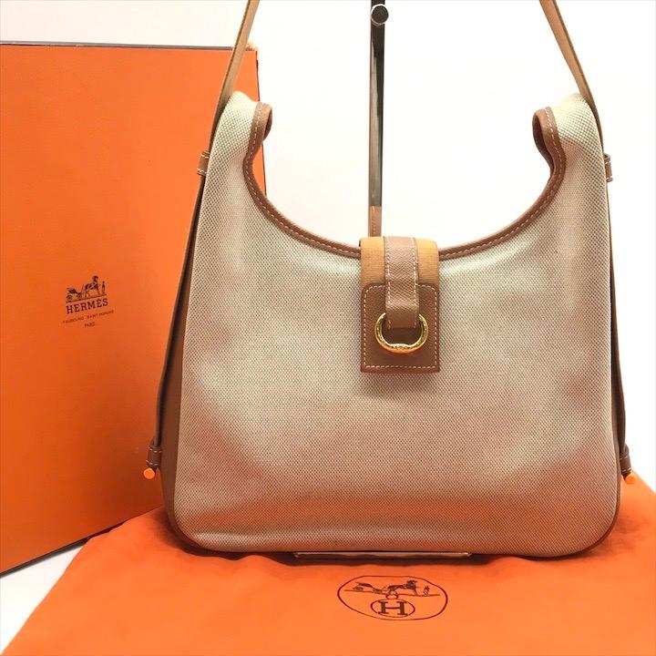 良品 HERMES エルメス トワルアッシュ レザー キャンバス ヴィンテージ
