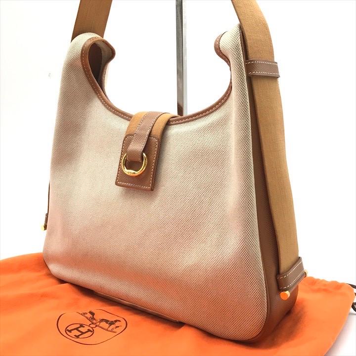 良品 HERMES エルメス トワルアッシュ レザー キャンバス ヴィンテージ