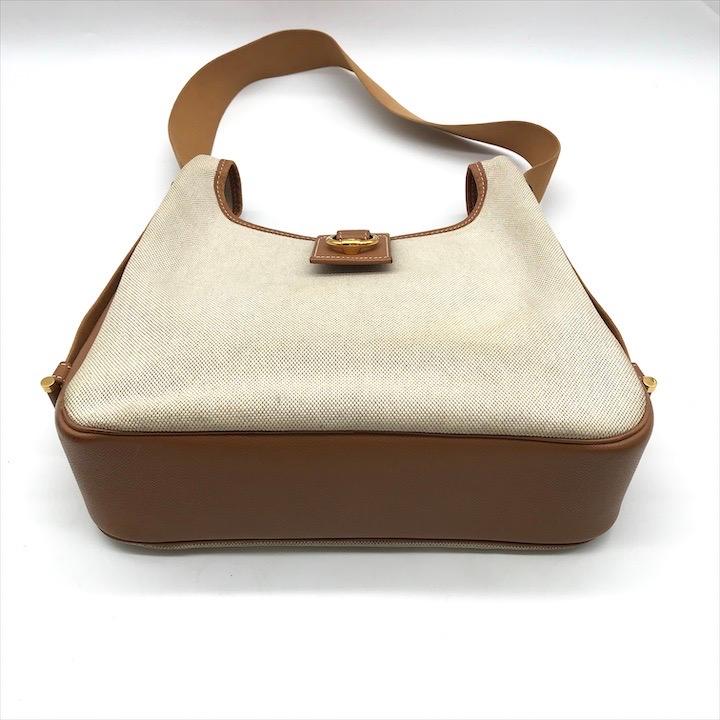 良品 HERMES エルメス トワルアッシュ レザー キャンバス ヴィンテージ ショルダー バッグ ブラウン ブランド 鞄 カバン a8448 良品 HERMES エルメス トワルアッシュ レザー キャンバス ヴィンテージ