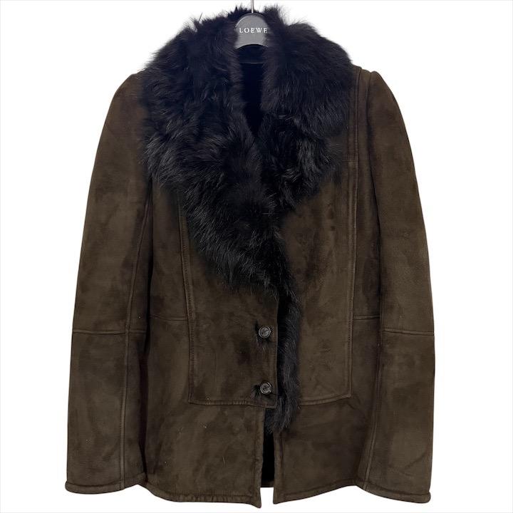 美品 LOEWE ロエベ ムートン ファー コート アウター 40 羊革 ブラウン