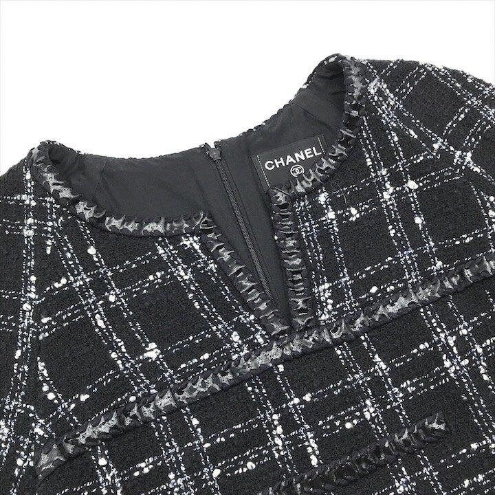 美品 CHANEL シャネル ココマーク ボタン ツイード ワンピース ブラック レディース 38 ブランド ファッション 服 h812_2