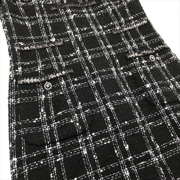 美品 CHANEL シャネル ココマーク ボタン ツイード ワンピース ブラック レディース 38 ブランド ファッション 服 h812_3