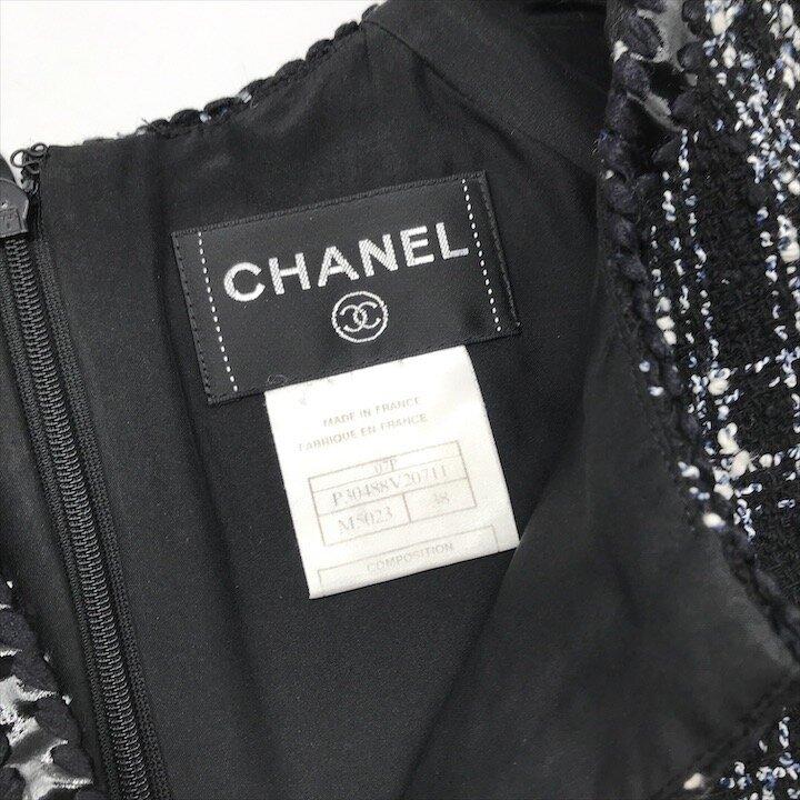 美品 CHANEL シャネル ココマーク ボタン ツイード ワンピース ブラック レディース 38 ブランド ファッション 服 h812_5