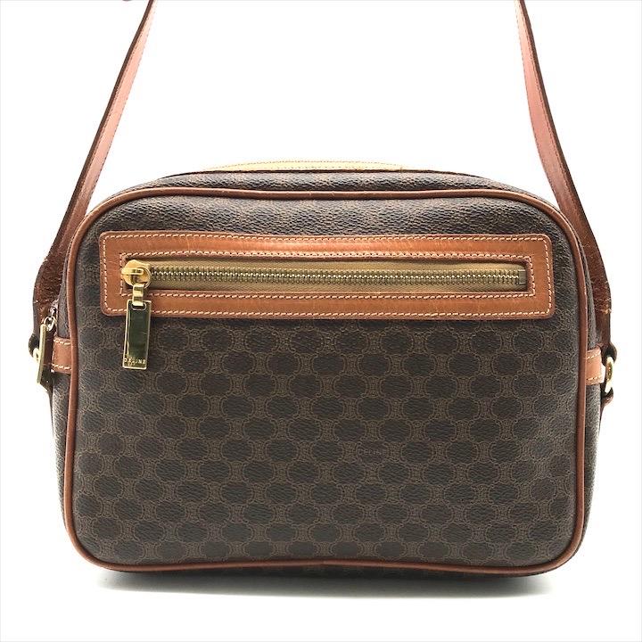 良品 CELINE セリーヌ マカダム ショルダー バッグ PVC レザー