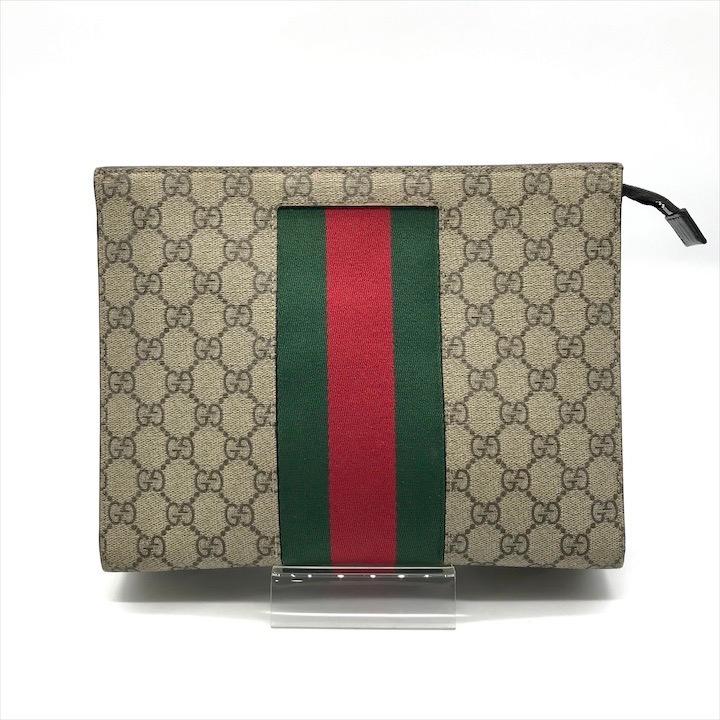 良品 GUCCI グッチ シェリーライン GGスプリーム キャンバス クラッチ