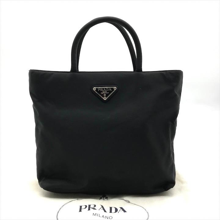 美品 PRADA プラダ 三角ロゴプレート ナイロン テスート ハンド バッグ  