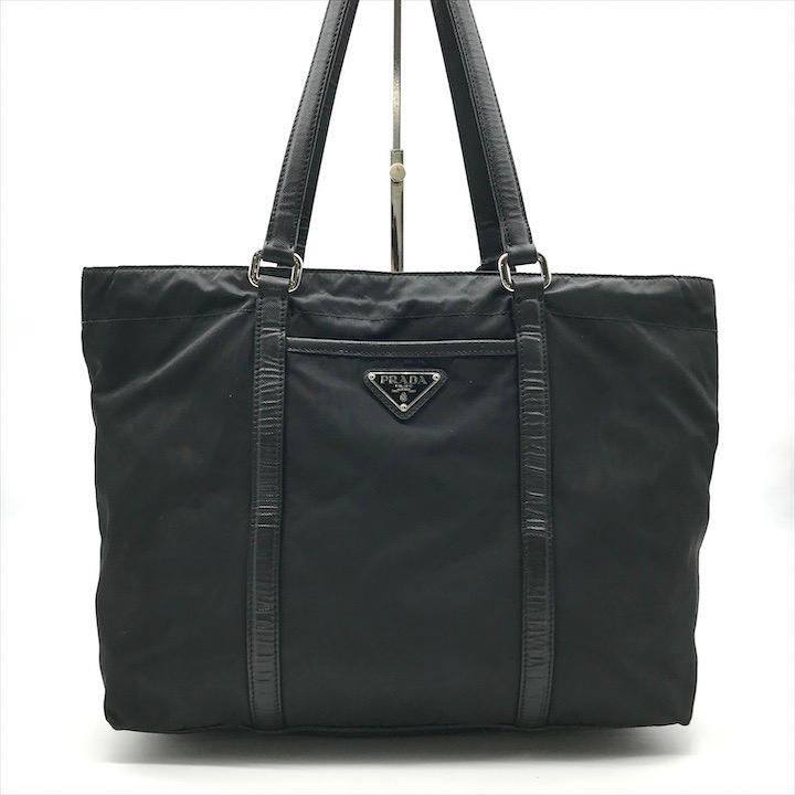 良品 PRADA プラダ 三角ロゴ プレート ナイロン テスート サフィアーノ トート バッグ ブラック k3366 : エムズファクトリー ...