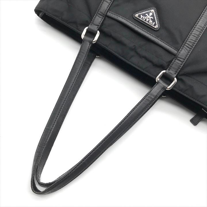 良品 PRADA プラダ 三角ロゴ プレート ナイロン テスート サフィアーノ トート バッグ ブラック k3366 : エムズファクトリー ...