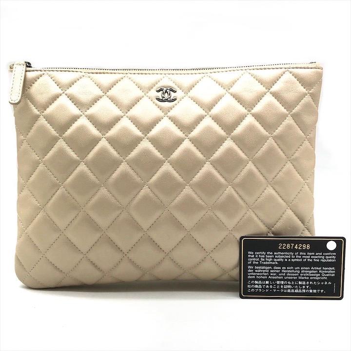 美品 CHANEL シャネル ココマーク マトラッセ ラムスキン クラッチ 