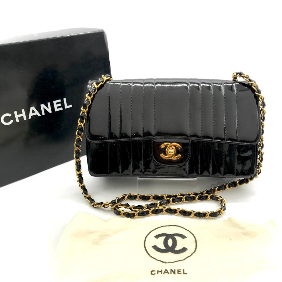 良品 CHANEL シャネル パテント マドモアゼル チェーン ショルダー バッグ ブラック ｍ12362 CHANEL（シャネル） パテント マドモアゼル チェーン ショルダー
