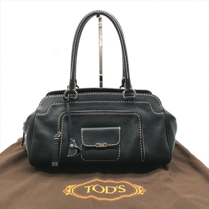 良品 TODS トッズ レザー トート ハンド バッグ ブラック レディース 