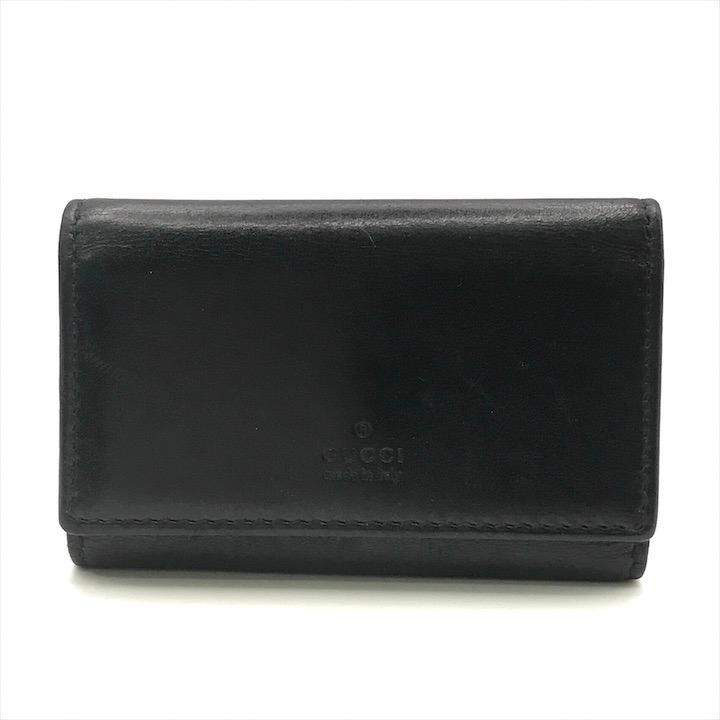良品 GUCCI グッチ ロゴ 型押し レザー シンプル キーケース ブランド