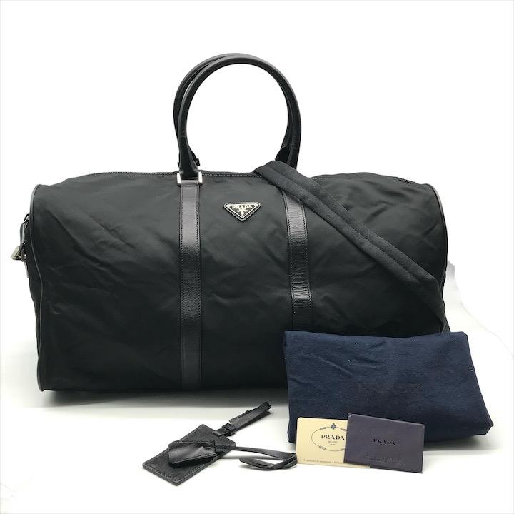 PRADA プラダ ボストンバッグ 三角ロゴプレート 大容量 旅行 黒 ナイロン 良品 PRADA プラダ 三角ロゴ プレート サフィアーノ レザー ナイロン