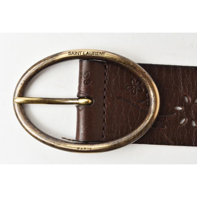 信憑 YVES SAINT LAURENT レザーベルト ブラウン チャーム付