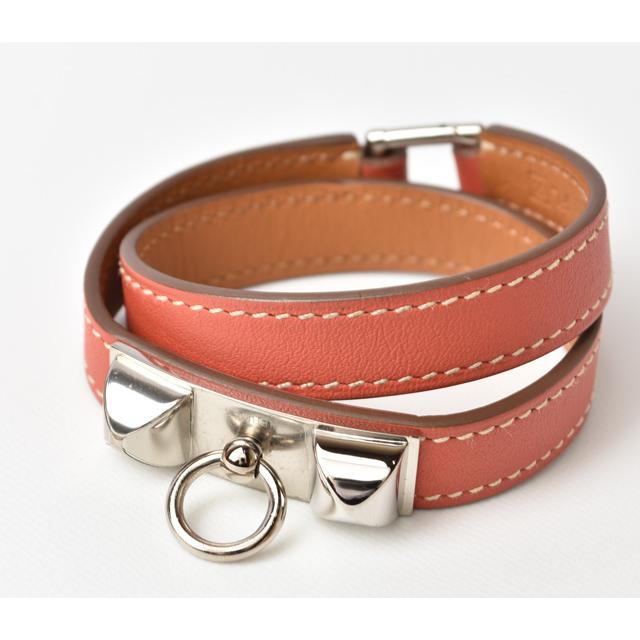 HERMES レザーブレスレット ピンク/ブラウン HERMES レザーブレスレット ピンク/ブラウン