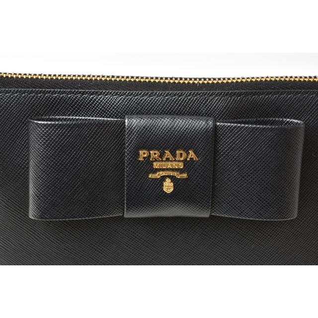 プラダ クラッチバッグ/トラベルポーチ/マルチウォレット PRADA SAFFIANO リボンモチーフ NERO/ブラック｜brand-pit｜03