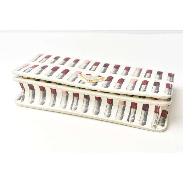 プラダ 財布/チェーンウォレット/クラッチバッグ/スマホ収納 PRADA 長財布 1DH044 SAFFIANO リップモチーフ BIANCO/ホワイト爆買の画像