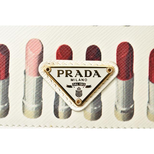 プラダ 財布/チェーンウォレット/クラッチバッグ/スマホ収納 PRADA 長財布 1DH044 SAFFIANO リップモチーフ BIANCO/ホワイト爆買の画像