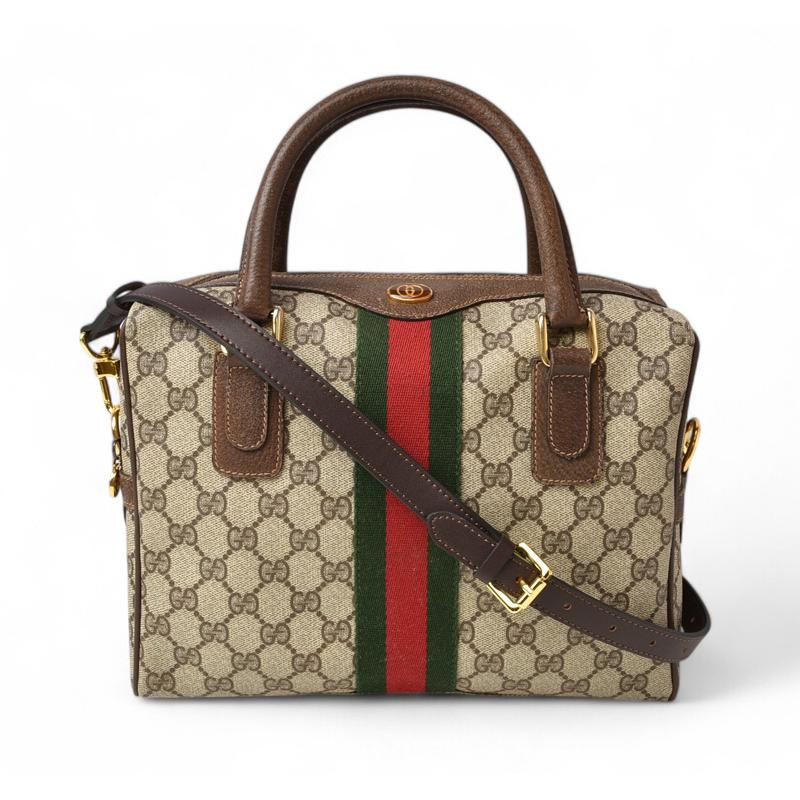 美品 GUCCI グッチ ダークブラウン GGキャンバス　 ボストンバッグ GGキャンバス グッチ ミニボストンバッグ/ショルダーバッグ 2way GUCCI