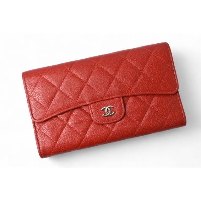 シャネル 財布 三つ折り CHANEL 長財布 A31506 タイムレスクラシック マトラッセ/キャビアスキン ルージュ爆買の画像
