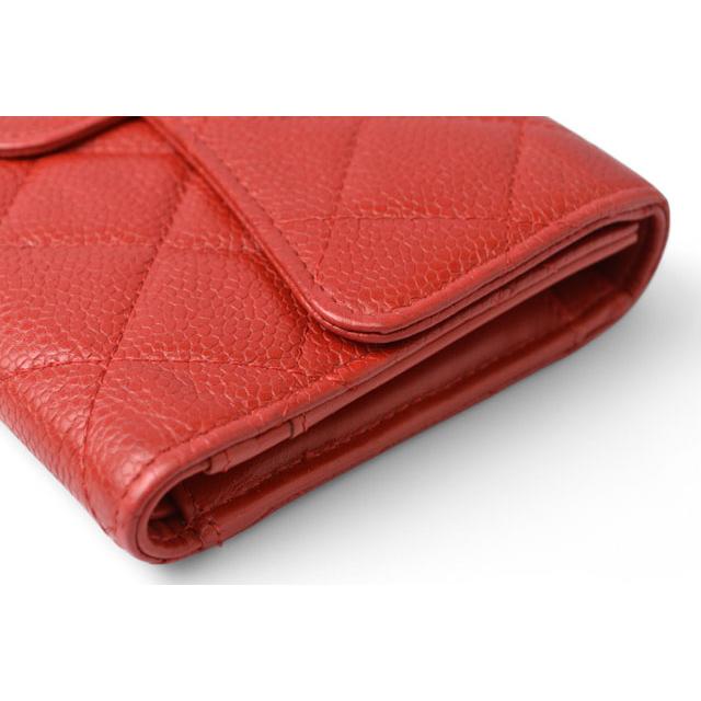 シャネル 財布 三つ折り CHANEL 長財布 A31506 タイムレスクラシック マトラッセ/キャビアスキン ルージュ爆買の画像
